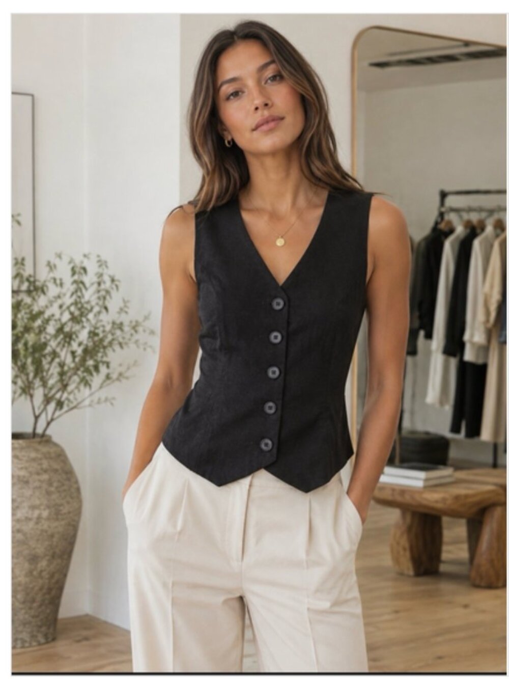 Express Black Button Doen Vest Large